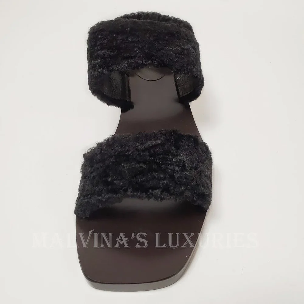 GUCCI SHOES RE-EDITION FAUX FUR BLACK VELVET SANDALS sz US 11